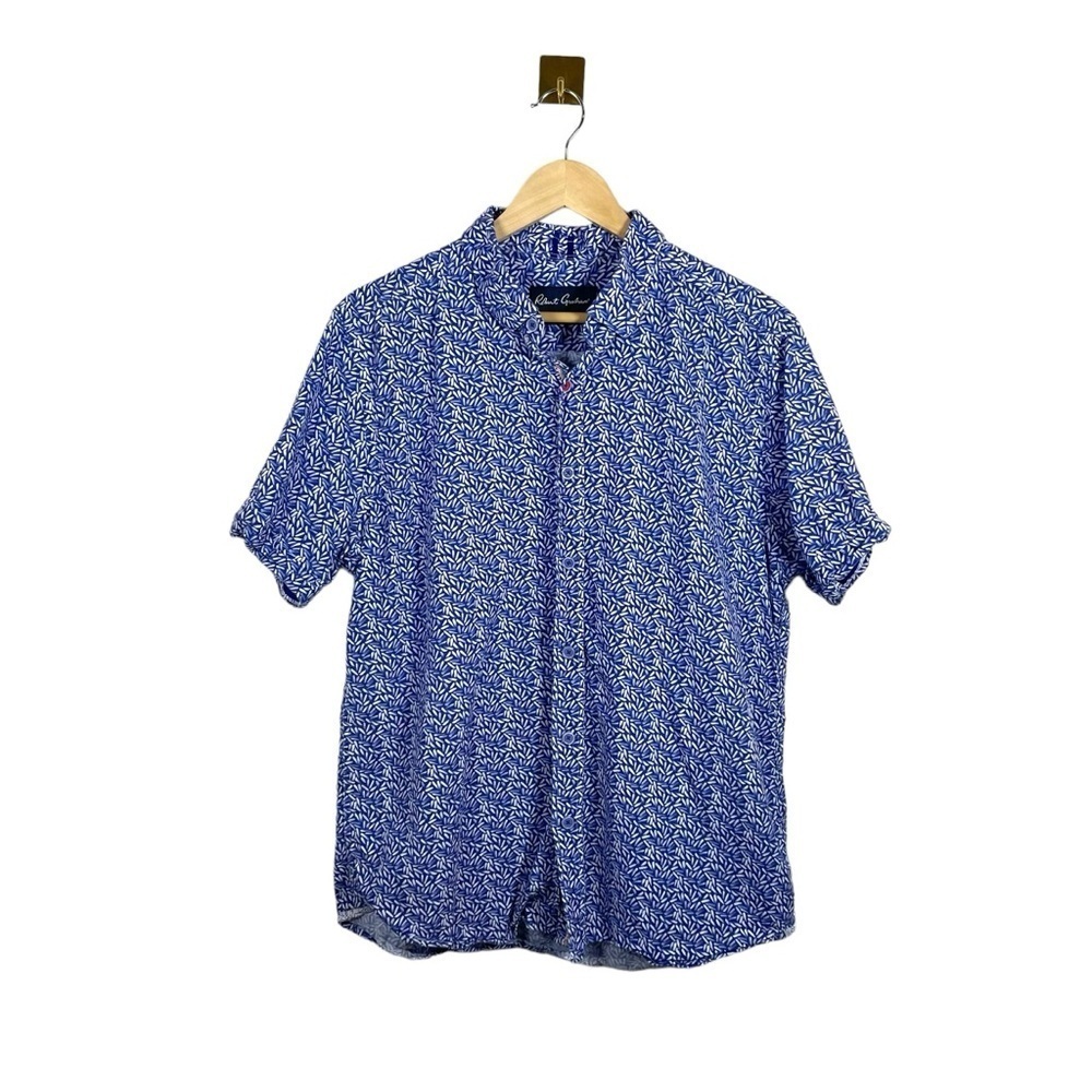 Robert Graham Mens XL Blue Botanical Floral Print Cotton Button Down Shirt